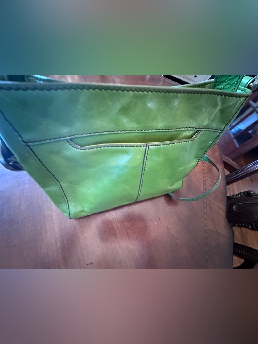 HOBO Lime Green Leather Shoulder Bag with Exterior Pocket - Picture 5 of 10
